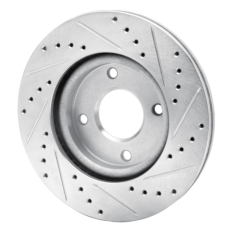 Nissan Versa Brake Rotor (1) - Front Left - R1 Concepts - Drilled & Slotted - Silver - `07-`14